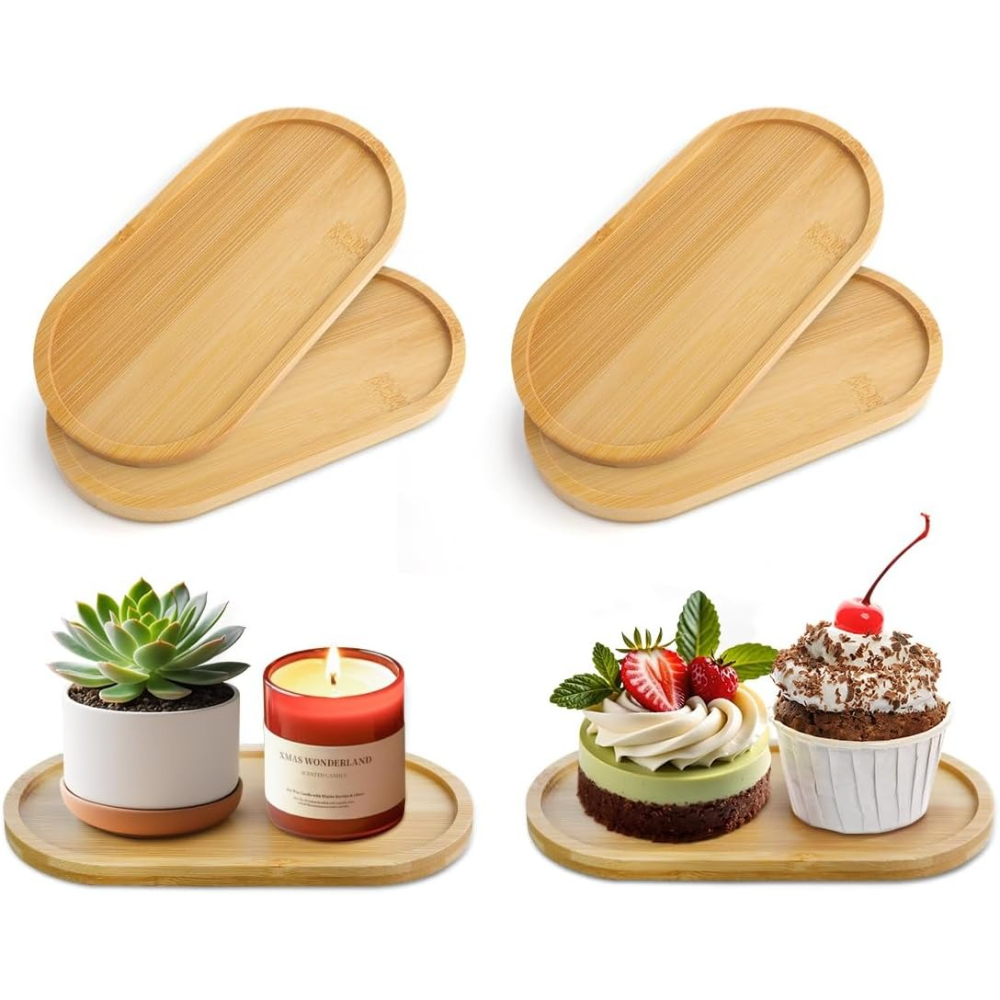 4 Buah Alas Tanaman Bambu Oval - Drip Tray Saucer ulasan dan harga